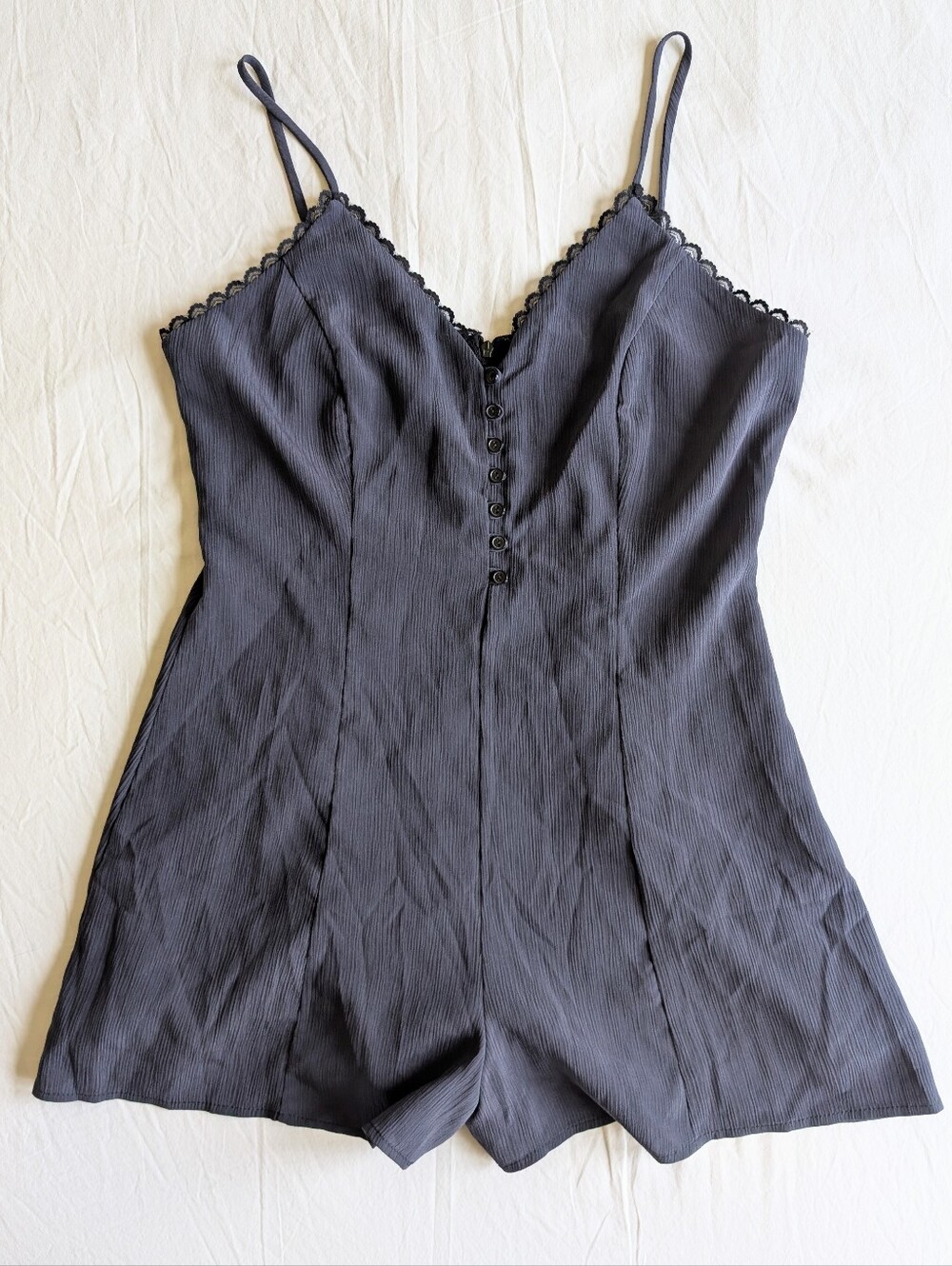 Lost + Wander Black Lace-Trim Romper - Medium